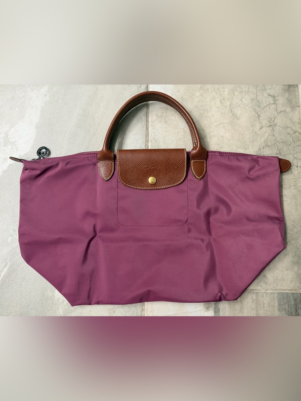 Longchamp Le Pliage Medium Top Handle Tote/Satchel in Plum